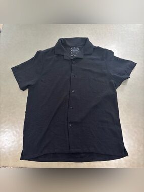 Cactus Black Short-Sleeve Casual Button-Down Shirt